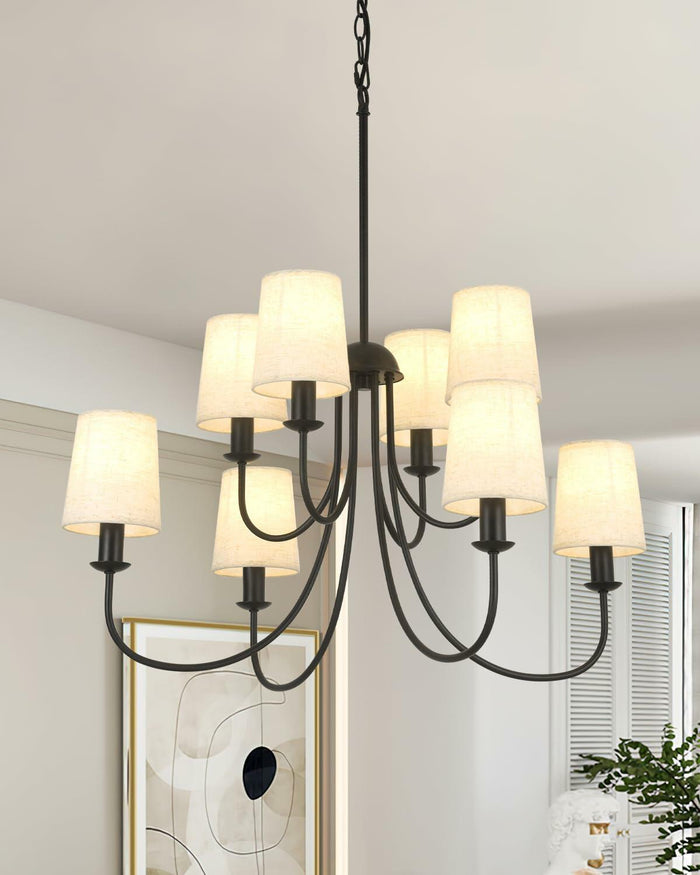 Mieloxiy 8 Light Modern Black Metal Linen Chandelier E12 Bulbs Not Included by Deal US