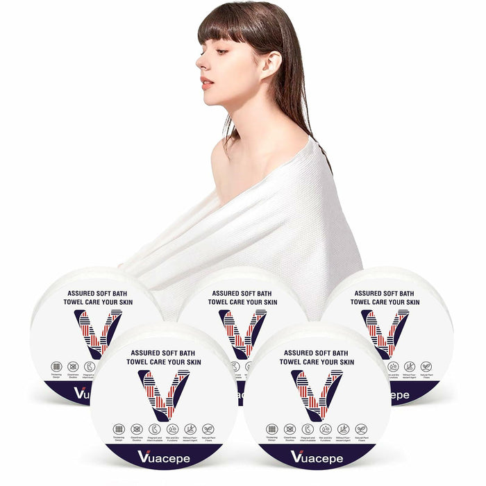 vuacepe Disposable Compressed Bath Towels Cotton Soft 27.5x55.1in 5 Pack by Deal US