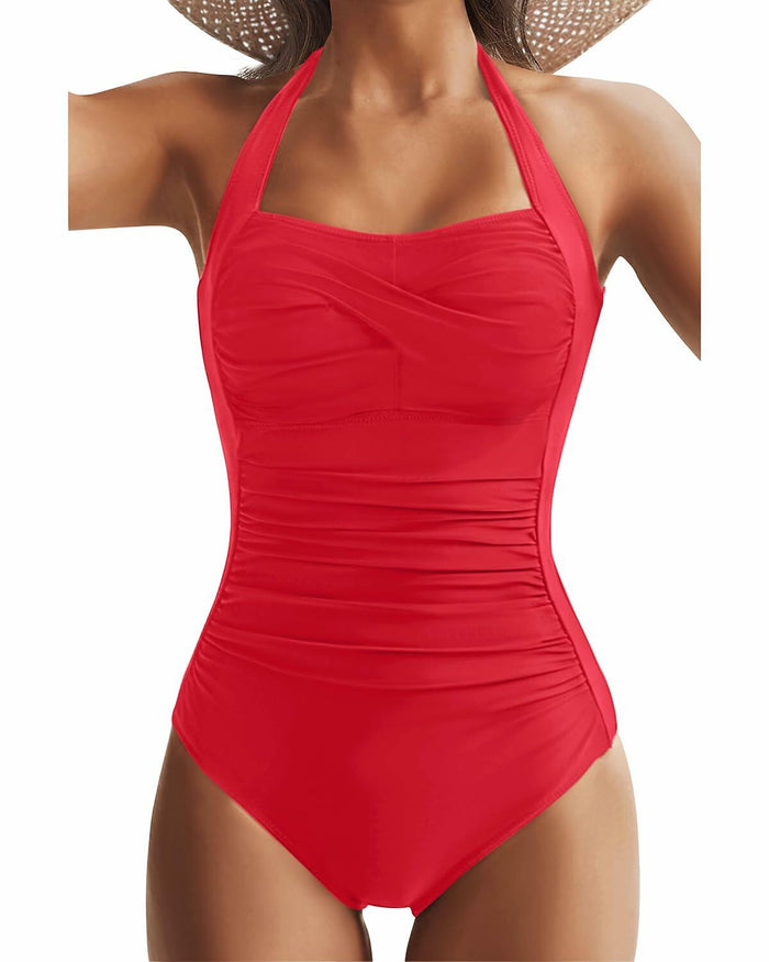 Tempt Me Women Red Tummy Control One Piece Push Up Swimsuit Halter Size 22W by Deal US