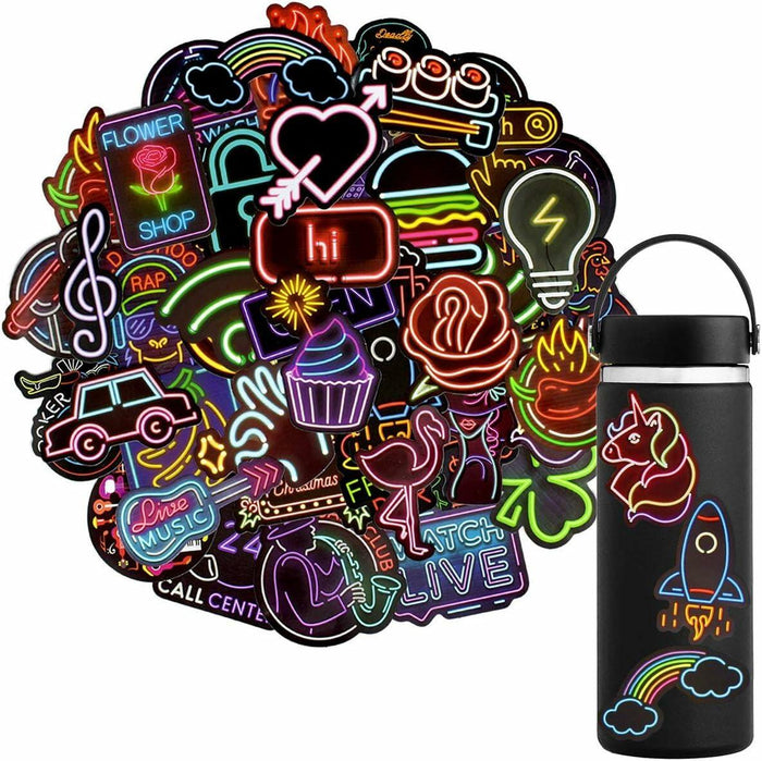 Neon Waterproof Vinyl Stickers Pack 50pcs Multicolor for Laptop Water Bottle by Deal US