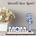 Nuckxy Wooden Rose with Stand Mom I Love You Decor Blue Desktop Ornament by Deal US
