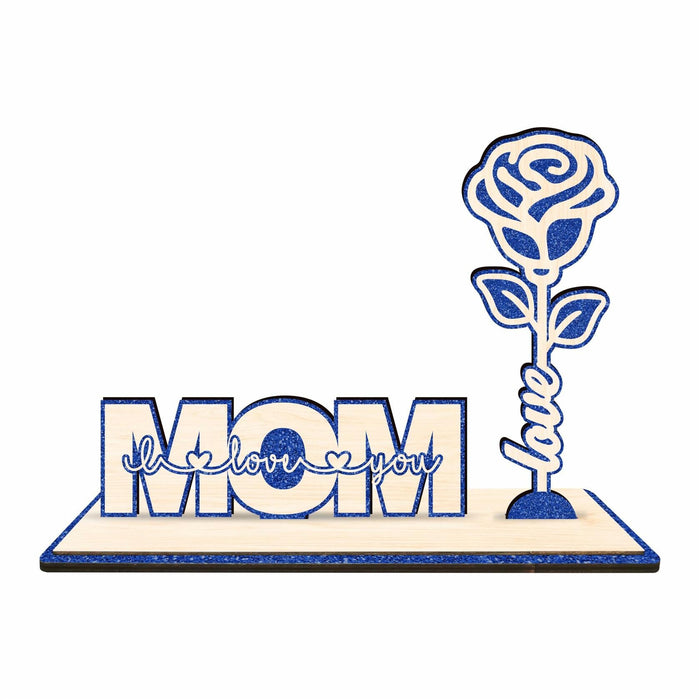 Nuckxy Wooden Rose with Stand Mom I Love You Decor Blue Desktop Ornament by Deal US