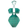 Hawaiian One Piece Swimsuit & Cover Up Wrap Skirt Set Halter Green Size L by Deal US