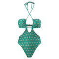 Hawaiian One Piece Swimsuit & Cover Up Wrap Skirt Set Halter Green Size L by Deal US