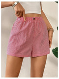 lVerdusa Women’s Plaid Elastic Waist High Waist Casual Shorts Red White XS by Deal US