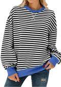 Pmgarmi Oversized Crewneck Striped Sweatshirt Women Black White S by Deal US