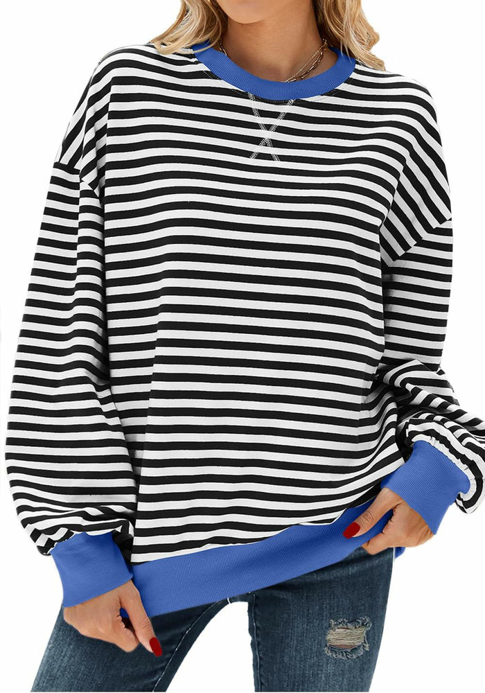 Pmgarmi Oversized Crewneck Striped Sweatshirt Women Black White S by Deal US