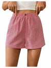 lVerdusa Women’s Plaid Elastic Waist High Waist Casual Shorts Red White XS