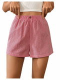 lVerdusa Women’s Plaid Elastic Waist High Waist Casual Shorts Red White XS by Deal US