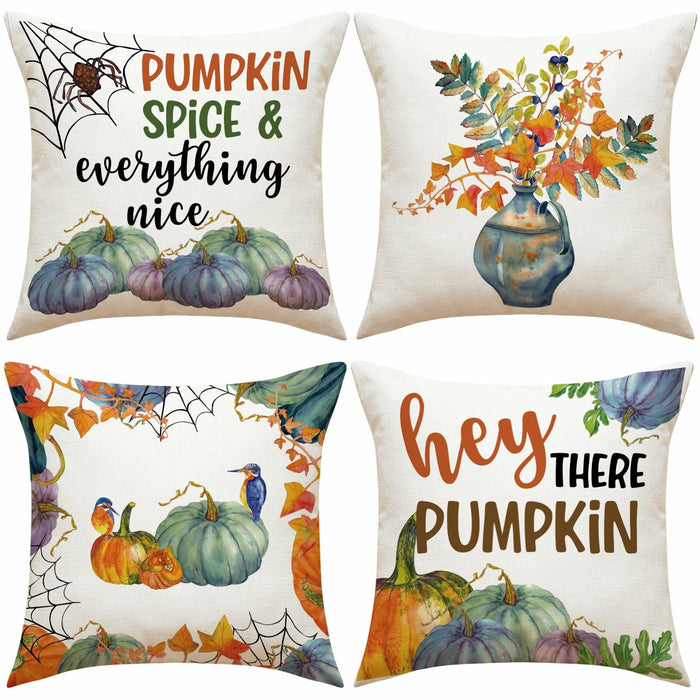 Fall Pumpkin Maple Leaf Pillow Covers 18x18 Set of 4 Autumn Thanksgiving by Deal US