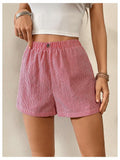 lVerdusa Women’s Plaid Elastic Waist High Waist Casual Shorts Red White XS by Deal US