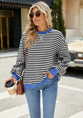 Pmgarmi Oversized Crewneck Striped Sweatshirt Women Black White S by Deal US