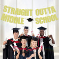 Straight Outta Middle School Banner Glittery Congrats Grad Gold Black by Deal US