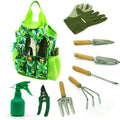 9-Piece Garden Tools Set with Gloves and Colorful Tote - Gardening Kit by Deal US