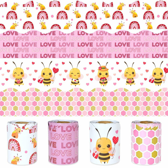 4 Rolls Valentine’s Day Bulletin Board Borders 131Ft Pink Bee Mine Trim by Deal US