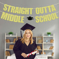 Straight Outta Middle School Banner Glittery Congrats Grad Gold Black by Deal US