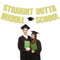 Straight Outta Middle School Banner Glittery Congrats Grad Gold Black by Deal US