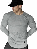 Comdecevis Muscle Big Tall T Shirt Men Gym Workout Long Sleeve Light Grey 3XL by Deal US