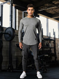 Comdecevis Muscle Big Tall T Shirt Men Gym Workout Long Sleeve Light Grey 3XL by Deal US
