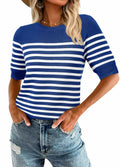 Amkoyam Women's Striped Ribbed Knit Pullover Sweater Top Dark Blue Size Small by Deal US