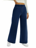 FireSwan Women's Wide Leg Jeans Mid Rise Elastic Waist Dark Wash by Deal US