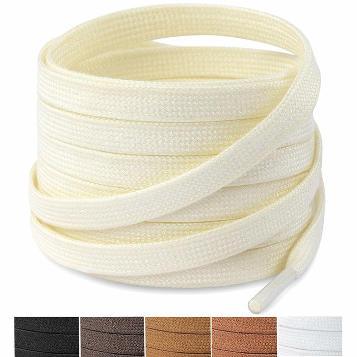 Handshop 2 Pairs Flat Waxed Shoe Laces 7mm Wide Beige 180cm by Deal US