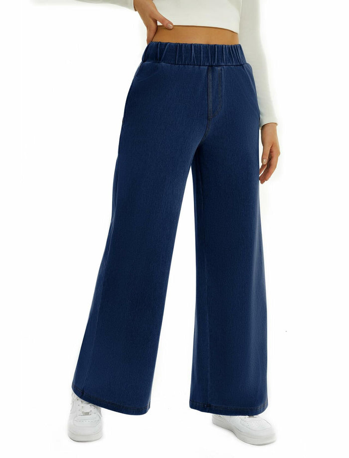 FireSwan Women's Wide Leg Jeans Mid Rise Elastic Waist Dark Wash by Deal US
