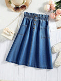 COZYEASE Girls Paperbag High Waist A Line Denim Skirt Dark Wash Size 11-12Y by Deal US