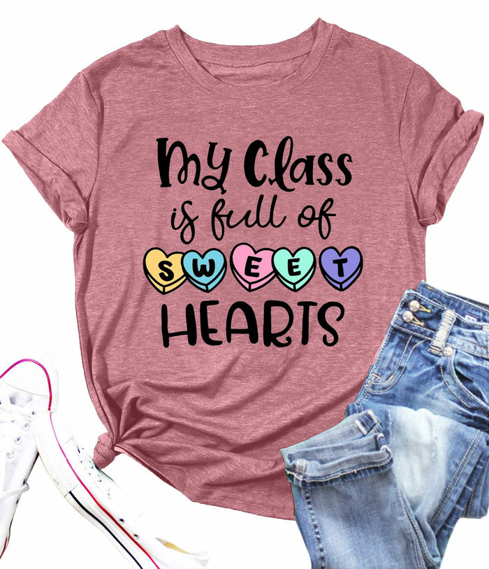 PECHAR Valentines Day Teacher Shirt Women Hearts Graphic by Deal US