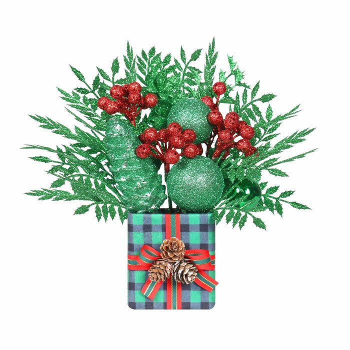 [Like New] Super Holiday Buffalo Check Plaid Green Glitter Mini Christmas Tree Small by Deal US