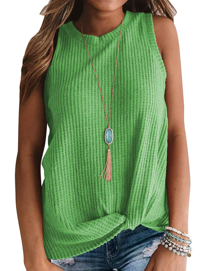 MIHOLL Womens Sleeveless Twist Knot Waffle Knit Tank Top Green Size XX-Large by Deal US