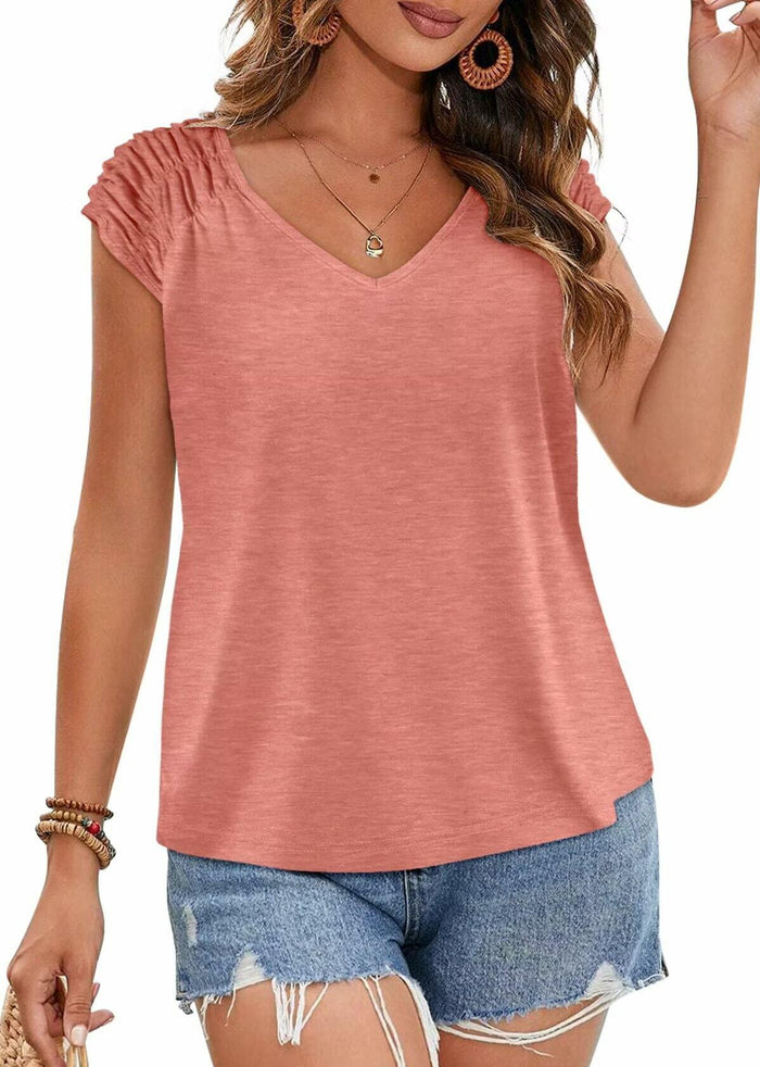 Bliwov Womens Cute Summer V Neck Short Sleeve Casual T Shirt Pink by Deal US