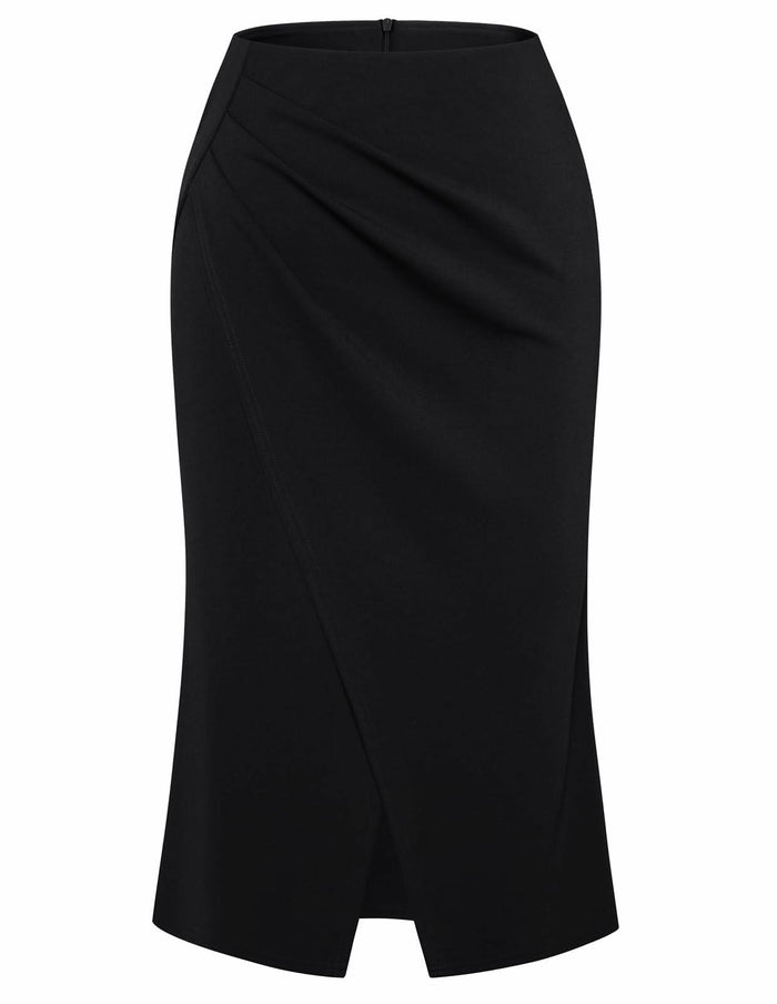 Belle Poque Women's Vintage Wrap Pencil Skirt Knee Length Tummy Control Black M by Deal US