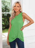 MIHOLL Womens Sleeveless Twist Knot Waffle Knit Tank Top Green Size XX-Large by Deal US