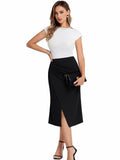 Belle Poque Women's Vintage Wrap Pencil Skirt Knee Length Tummy Control Black M by Deal US
