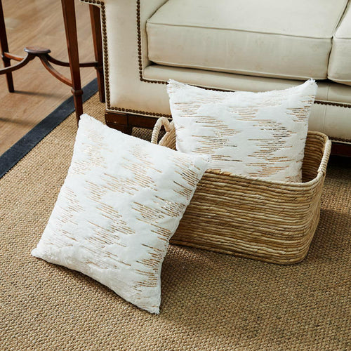 Throw Pillow Covers 18x18in Set of 2 White Fur Gold Embroidered Sequins by Deal US