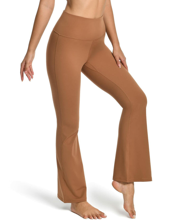 YUNOGA Women’s High Waist Bootcut (Flared) Leggings in Roasted Brown, Size L by Deal US