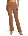 YUNOGA Women’s High Waist Bootcut (Flared) Leggings in Roasted Brown, Size L by Deal US