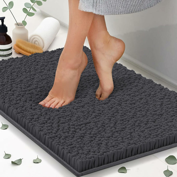 ITSOFT Plush Bathroom Rug 47x21 Charcoal Gray Non Slip Chenille Quick Dry by Deal US