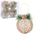 [Like New] Christmas Ball Ornaments 4pc Set Champagne Pinecone Rattan String by Deal US
