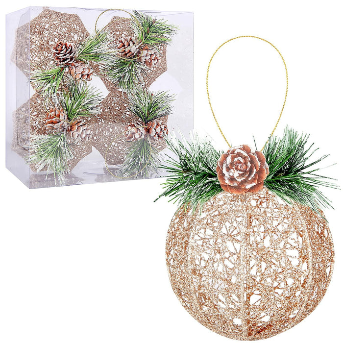 [Like New] Christmas Ball Ornaments 4pc Set Champagne Pinecone Rattan String by Deal US