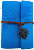 Maple Leaf Pendant Leather Bound Refillable Journal Notebook Sky Blue A7 5inch by Deal US