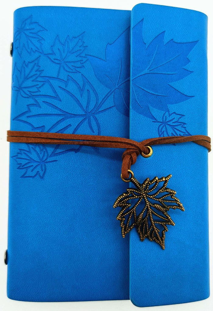 Maple Leaf Pendant Leather Bound Refillable Journal Notebook Sky Blue A7 5inch by Deal US