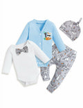 FoWear Baby Boy Easter Outfit Romper Rabbit Print Pants 4PCS Size 0-3M by Deal US