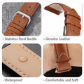 Narako Genuine Calf Leather Watch Band Stainless Steel Buckle 24mm Light Brown by Deal US