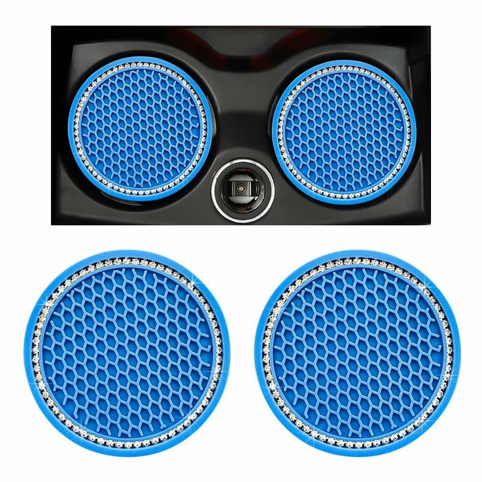 Ohleats 2PCS Car Cup Coaster 2.75" Crystal Rhinestone Silicone Light Blue White by Deal US