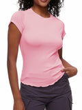 Womens Tops Short Sleeve T Shirts Round Neck Summer Fashion Clothes Y2K Pink L by Deal US