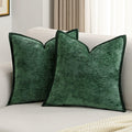 [Like New] FUTEI Dark Green Chenille Throw Pillow Covers Set of 2 26x26 Inch Euro Sham by Deal US