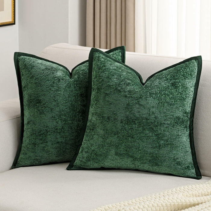 [Like New] FUTEI Dark Green Chenille Throw Pillow Covers Set of 2 26x26 Inch Euro Sham by Deal US