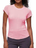 Womens Tops Short Sleeve T Shirts Round Neck Summer Fashion Clothes Y2K Pink L by Deal US